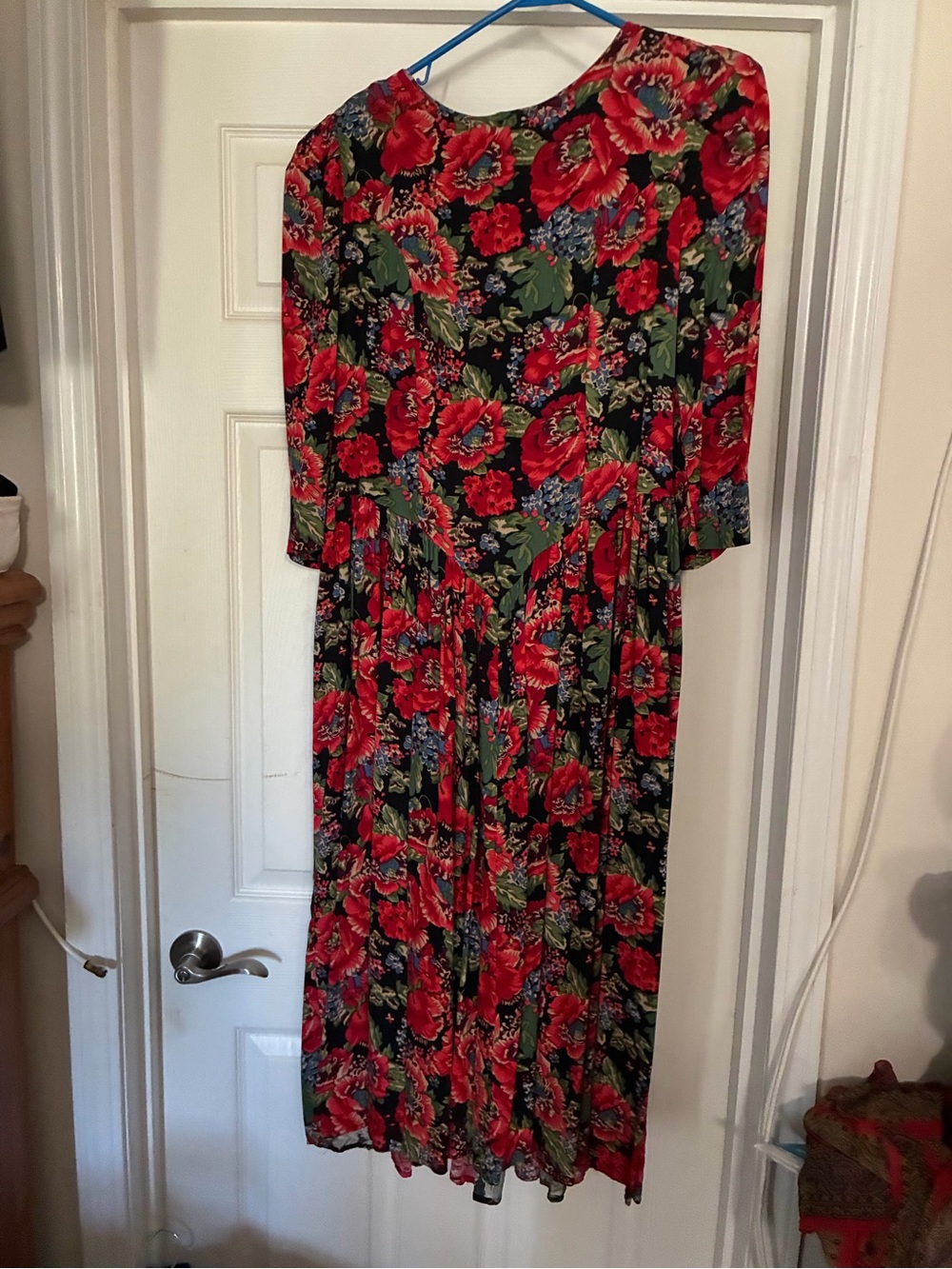 Floral Midi Dress in Red and Green